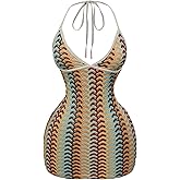 GORGLITTER Women's Boho Halter Bodycon Mini Dress Sleeveless Tie Backless Vacation Beach Short Dresses 2026