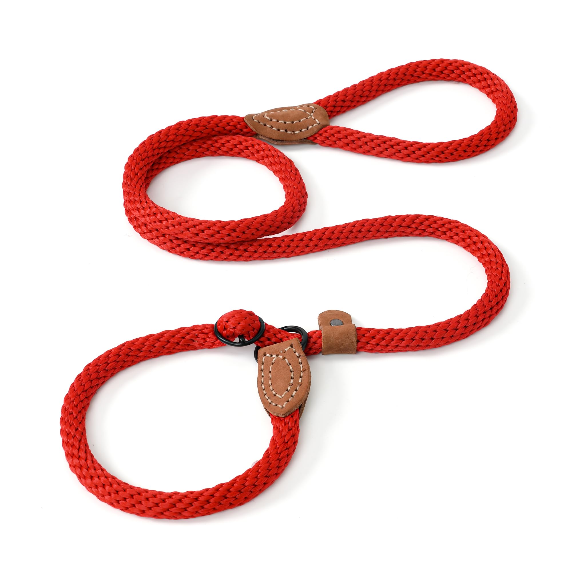Photo 1 of Mile High Life Slip Leads for Dogs | Heavy Duty Dog Training Leash | 4 Feet No Pull Slip Leashes w Leather Tip | Red Rope Lead for Dogs Outside