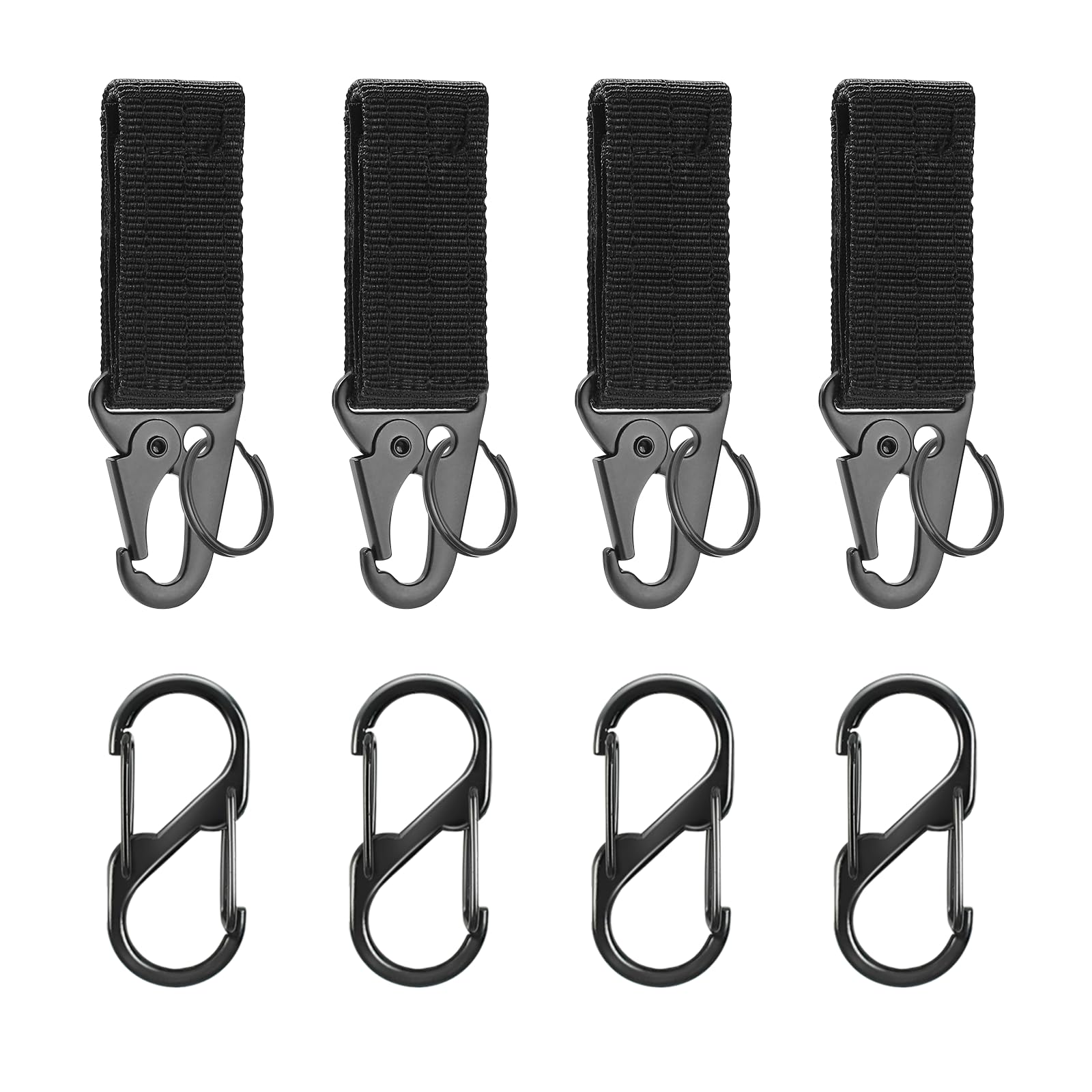 4 PCS Tactical Belt Clip, Carabiner Clip Molle Accessories, Keychain Hook Belt Key Holder Strap Nylon Webbing, Belt Hook Buckle Keyring Buckle for Climbing Hiking Outdoor