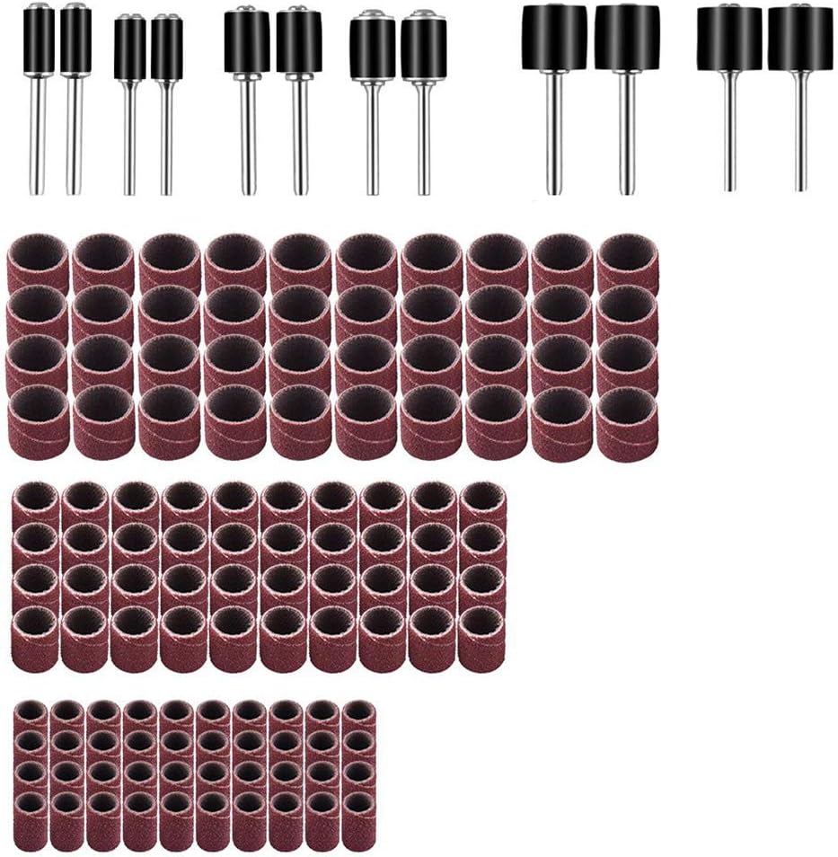 ODOMY 132PCS Sanding Drum Set Including 120 Grit Nail Sanding Band Sleeves, 12PCS Drum Mandrels for Rotary Tools, Die Grinder, Power Drills, Carpenters, Woodworking, Paint, Sanding Surfaces and Finish