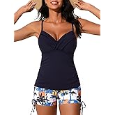 MiYang Twist Front Tankini Swimsuits for Women 2026 Flattering Tummy Control Ribbed Two-Piece Bathing Suits