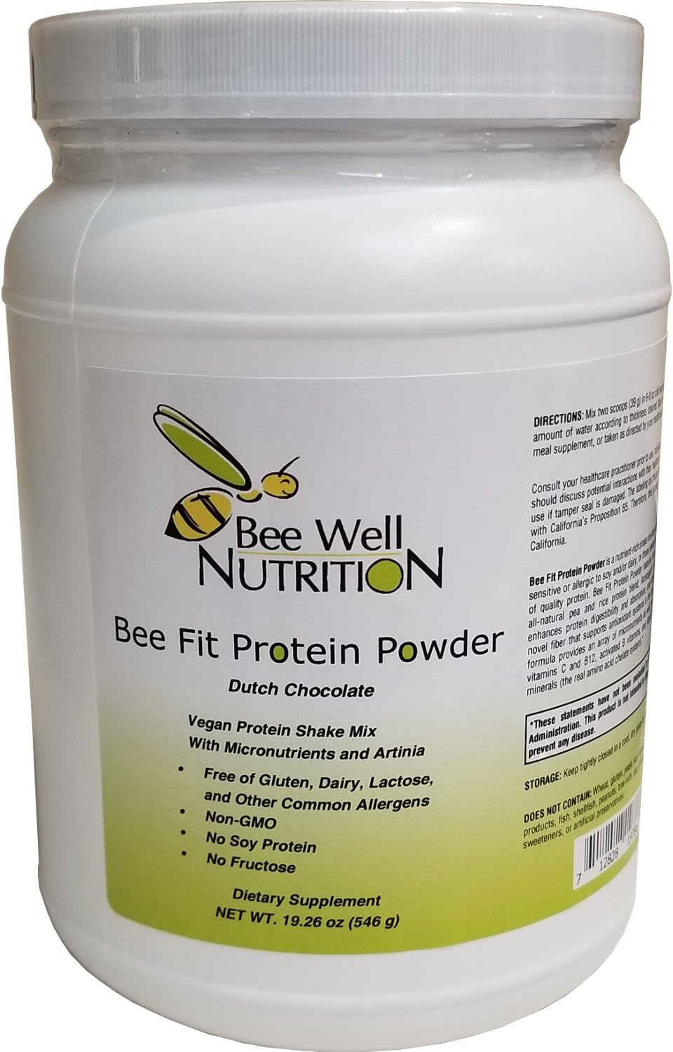 Bee Well Nutrition Vegan Protein Powder - All Natural, Gluten, Soy and Dairy Free, Non-GMO (Chocolate)