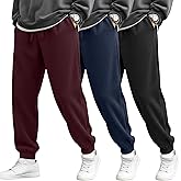 August Alley 3 Pack Men's Corduroy Joggers Pants Casual Baggy Sweatpants Drawstring Elastic Waist Tapered with Pockets