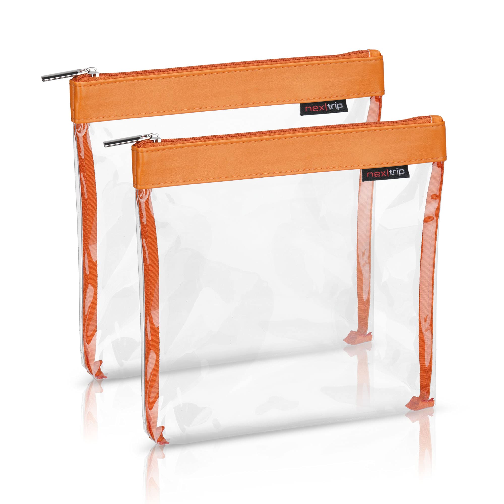 nex|trip [2 Pack] Transparent Liquid Toiletry Bag Hand Luggage I Clear Airplane Makeup Bag I Cosmetic Travel Kit, Orange - 2 Pack, s