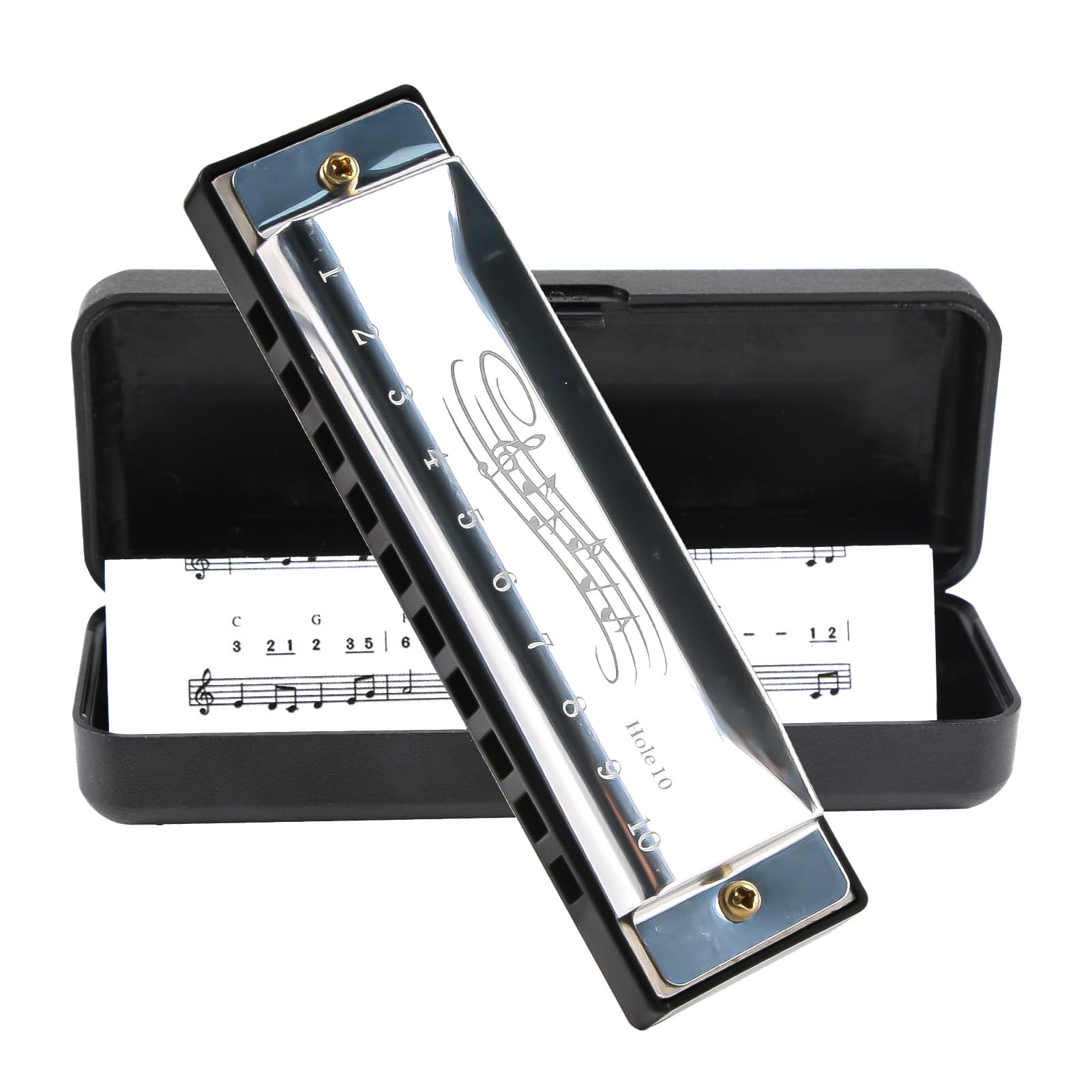 Blues Harmonica in C, Diatonic 10 Holes 20 Tones Mouth Organ Key of C Stainless Steel Mini Blues Harmonica for Kids Adults Beginners and Performers (Silver)
