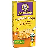 Annie's Vegan Mac and Cheddar Flavor Organic Pasta and Sauce, Non-GMO, 6 oz | USDA Certified Organic, Plant-Based, No Artific