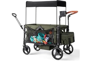 ZTDM Stroller Wagon for 2 Kids with Footwell, Foldable All-Terrain Wagon Stroller with Adjustable Push/Pull Handle, Canopy, Parent Organizer, 5-Point Harness, Ideal for Travel & Outdoor Adventures (Green)