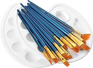 ATMOKO 12 Künstlerpinsel, 2 Mischpalette, Premium Nylon Aquarell, Acryl & Ölgemälde usw. Perfektes Pinsel Set für Anfänger, Kinder, Künstler und Gemälde Liebhaber, Blau, 4 Side Belts