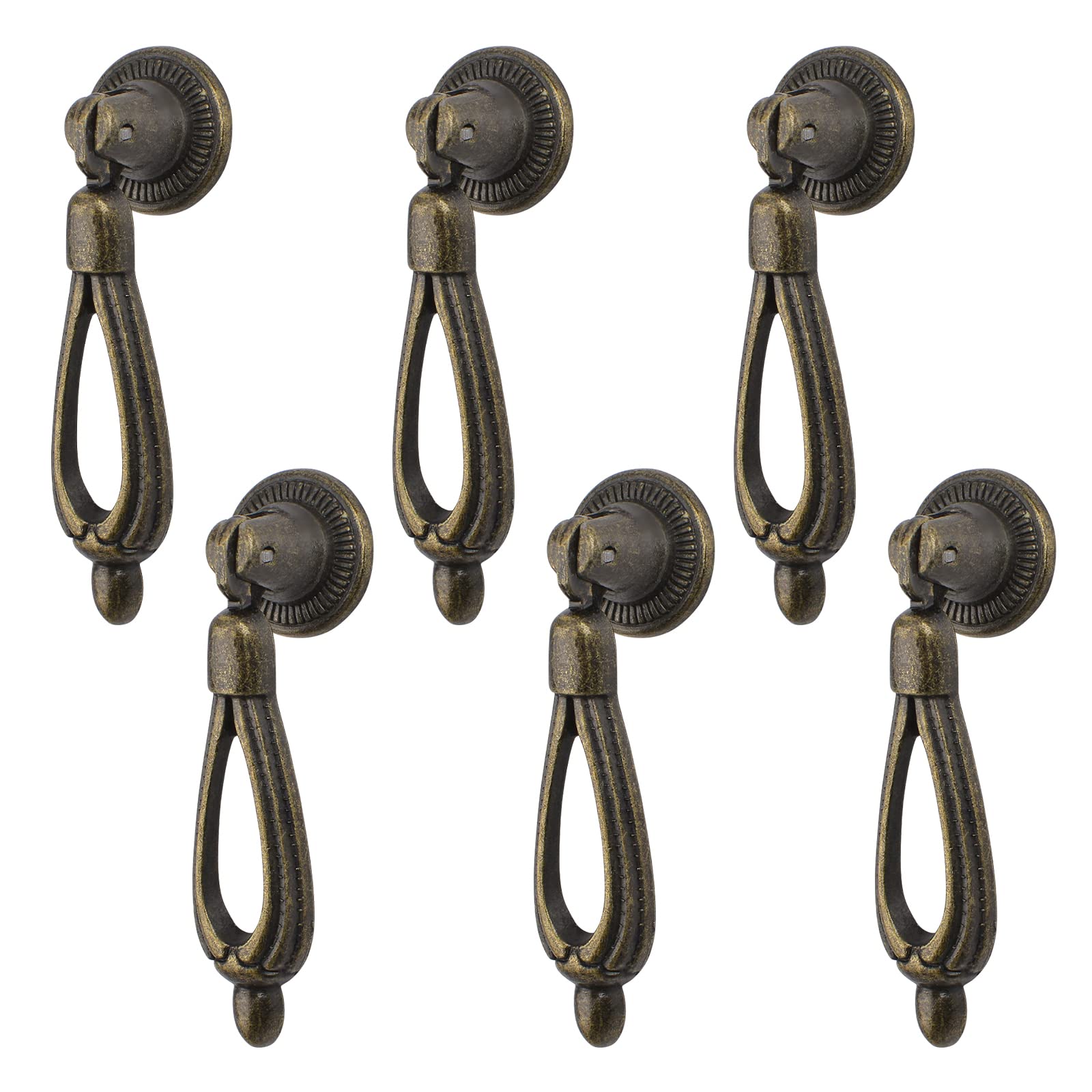 MOROBOR Vintage Cut-Out Pendant Cabinet Pulls, 6pcs Teardrop Zinc Alloy Knobs Single Hole Handle for Cabinets Wardrobe Cupboard Closets Drawer Door Furniture Decorative(Bronze)