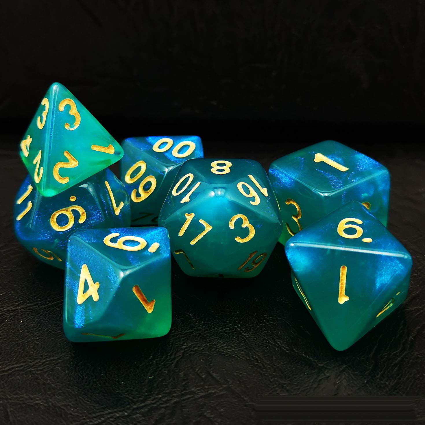 Bescon Moonstone Dice Set Peacock Blue, Bescon Polyhedral Moonstone RPG Dice Set