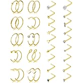 Tornito 20G 38Pcs Stainless Steel L Bone Screw Shaped Nose Studs Nose Rings CZ Hoop Tragus Cartilage Nose Ring Labret Nose Piercing Jewelry for Men Women Rose Gold Tone