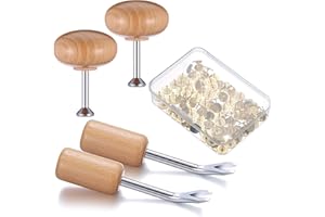 Lothee Tack Kit Wood Handle Tack Remover and Magnetic Push Tool with 100 Pcs Gold Thumb for Corkboard Bulletin Board Office Classroom DIY