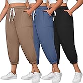 Neer 3 Pack Women's Plus Size Capri Joggers Sweatpant Cropped Yoga Legging Drawstring Pocket Casual Workout Baggy Pant