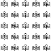 JKJF 50 Pcs Book Charms Pendants Vintage Peace Sign Pendants Mini Book Charm Beads for DIY Crafts Bracelet Earrings Necklace Jewelry - Silver