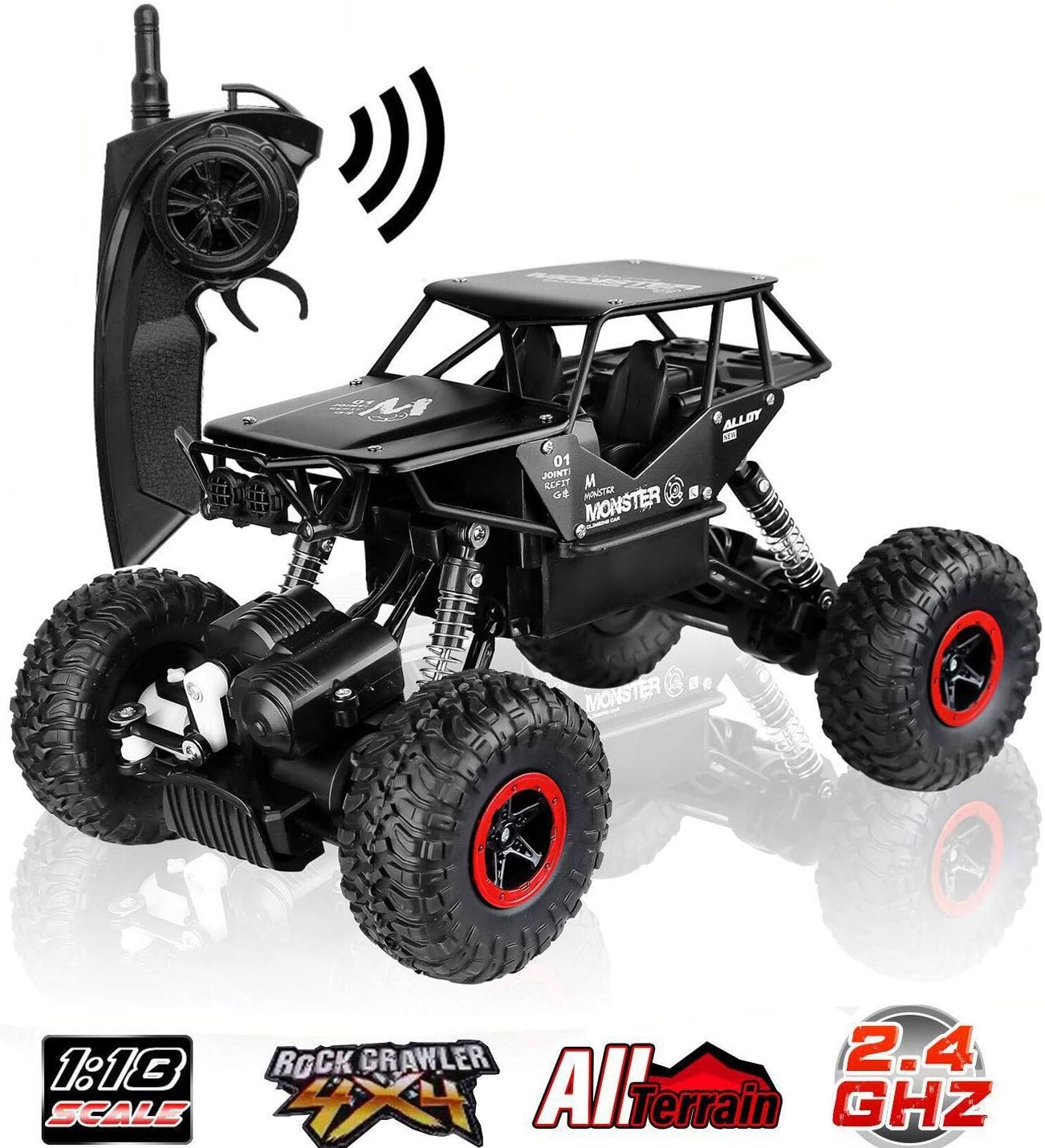 Blexy RC Truck 1/18 Radio Controlled Car 2.4Ghz 4WD Off-Road Rock Climber Stunt Racing Electric Vehicle Toy for Kids (Black)