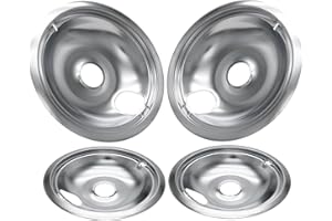 SANYCASA WB31T10010 WB31T10011 Electric Stove Drip Pans Perfect Fit for Hotpoint GE Electric Range, No-Bend Chrome Stove Burner Drip Pan, 4 Pack Includes 2 6-Inch and 2 8-Inch Drip Bowl Pans, Sliver