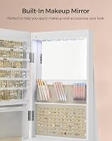 SONGMICS 6 LED Mirror Jewellery Cabinet 360° Swivel Lockable Freestanding view 3