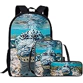 Crocodile Underwater Backpack for Boys Girls School Backpack with Lunch Box Pencil Case Bookbag Set