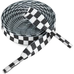 UamGlsob 8mm Colorful Checkered Flat Shoelaces for Sneakers | Two Color Plaid Pattern, Colorful Flat Polyester Laces, 1 Pair,