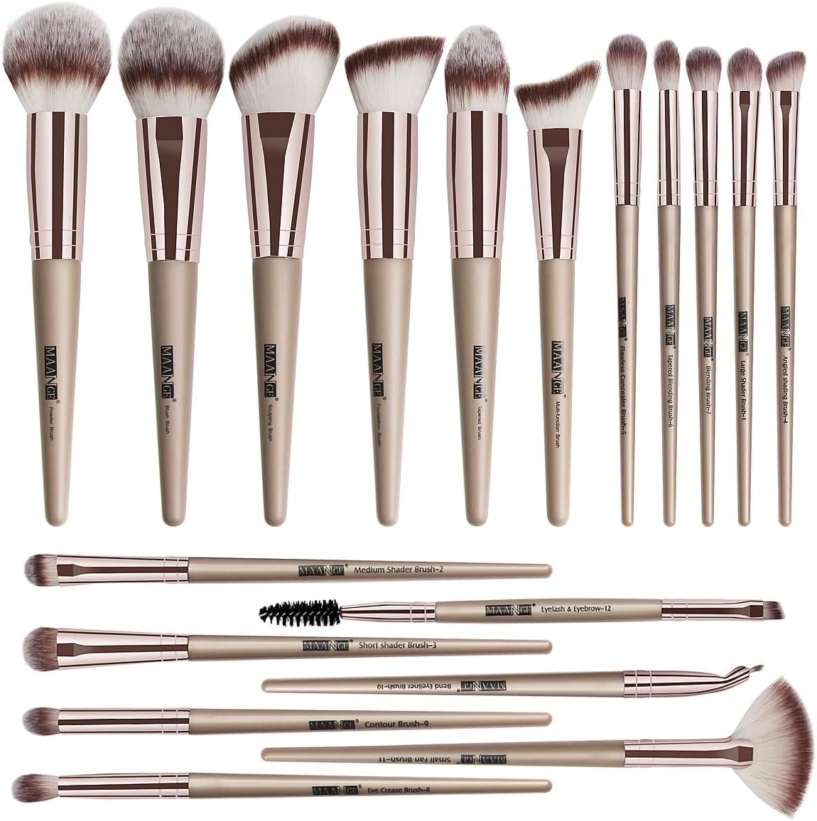 Makeup Brushes,MAANGE 18 Pcs Makeup Brush Set Premium Synthetic Make up Brush Set for Contouring Concealer Foundation Powder Eye Shadows Blush Cruelty-Free Makeup Brushes with Champagne Gold Handle