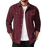 COOFANDY Men's Long Sleeve Button Up Shirt Jacket with Flap Pockets