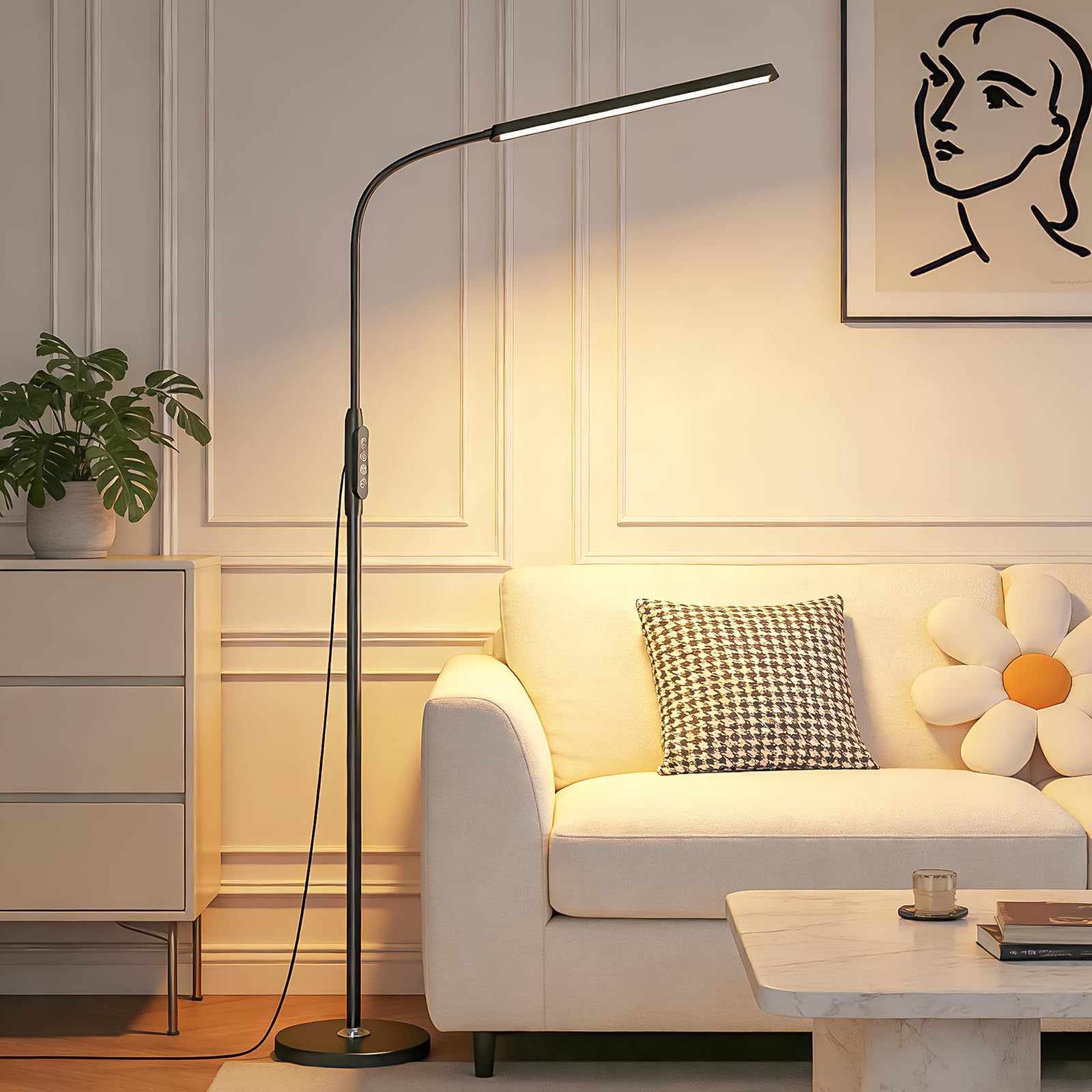 Photo 1 of dujunlinghang Bright LED Eye-Protecting Reading Floor Lamps Touch and Remote Dimming 3000-6000k, Tattoo Craft Drawing Makeup Adjustable Gooseneck Standing Light,Living Room Chair Sofa Bedroom Office