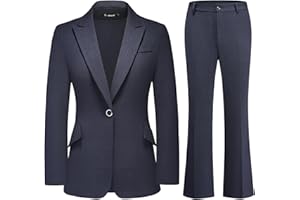 TRONSTORE Women's Suit 2 Piece Set Pinstripe Blazer and Bootcut Dressy Pants Set for Work Office Business Outfits