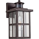 MICSIU 11.75" Bronze Motion Sensor Outdoor Wall Light, Dusk to Dawn Exterior Wall Sconce with 3 Modes, Clear Glass Anti-Rust 