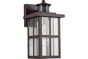 MICSIU Bronze Motion Sensor Exterior Light Fixture, 11.75 Inch Dusk to Dawn Outdoor Wall Sconce, Clear Glass Outdoor Lantern Lights for House, Porch, Garage