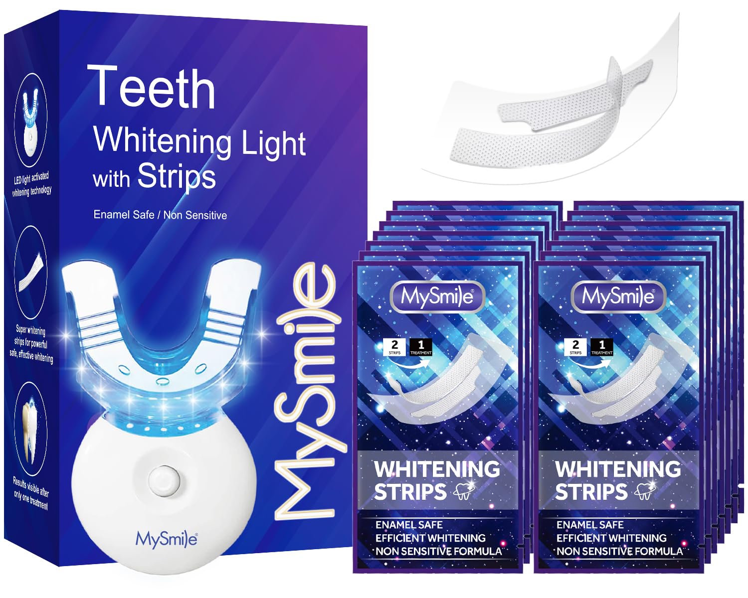 MySmile Teeth Whitening Kit, 28 Non-Sensitive Teeth Whitening Strips, Deluxe Teeth Whitener Dental Grade Tooth Whitening Strips for Home, Travel, 10 min Fast Result for Beautiful White Smile