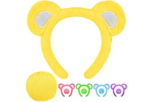 MUKOSEL Bear Ears Headband and Tail Set, Bear Costume Animal Ears Costume for Adult Women Men, Halloween Party Headwear
