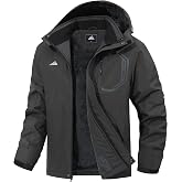 MAOYSSEN Men's Ski Jacket with Hooded | Snowboarding Waterproof Fleece Lining Jacket Winter Coat Multi Pockets