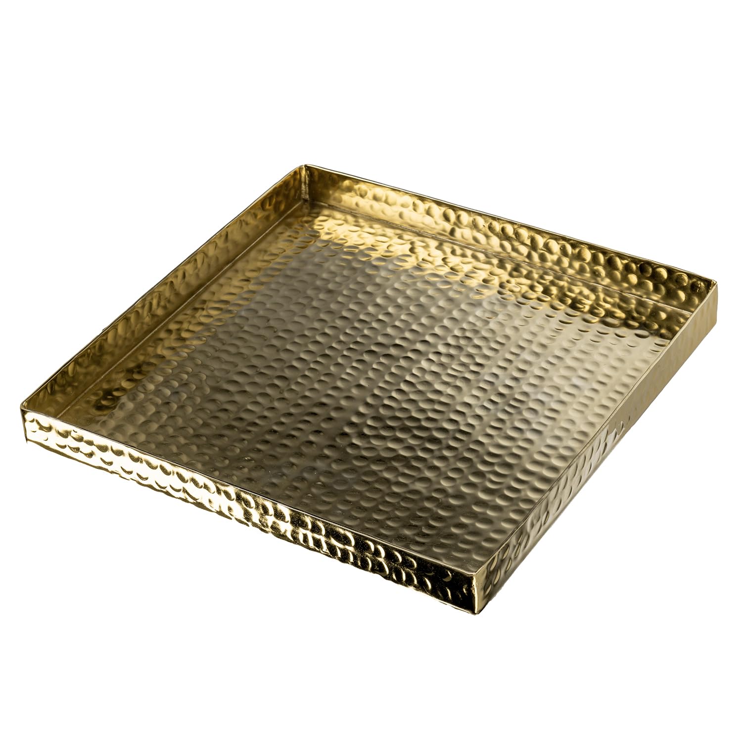 Photo 1 of MyGift 11-Inch Square Brass Tone Hammered Aluminum Decorative Display Tray – Handcrafted Vanity Tray or Serving Platter Centerpiece Base – Made in India