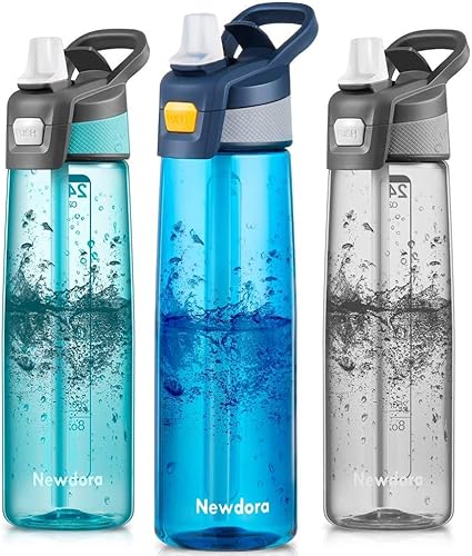 Newdora Drinking Bottle 750 Ml Water Bottle With Straw Bpa Free Hinged Lid With Carrying Handle Leak Proof Sports Bottle For Outdoor Yoga School Office Marine Amazon De Kuche Haushalt