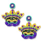 NLCAC Mardi Gras Earrings Beaded Mask Crown Dangle Earrings for Women Starfish Carnival Drop Earrings Fat Tuesday Parade Holiday Party Jewelry Gifts