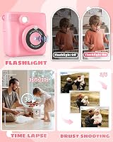YKSLEMON Instant Print Camera for Kids 1080P 32G SD Card Pink 3 Print Rolls view 4