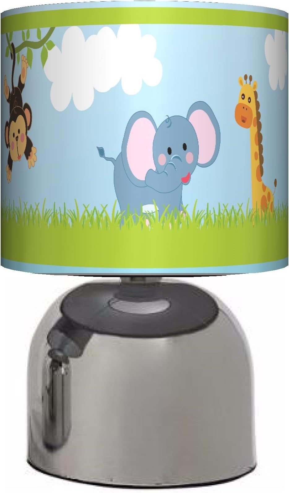 NURSERY JUNGLE - BEDSIDE TOUCH LAMP - BABY BOYS BLUE BEDROOM LIGHT / LAMP SHADE - MAINS OPERATED (UK PLUG)