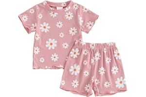 Toddler Baby Girl 2 Piece Outfits ShortSleeve Florals Print Sweatshirt & shorts Summer Clothes
