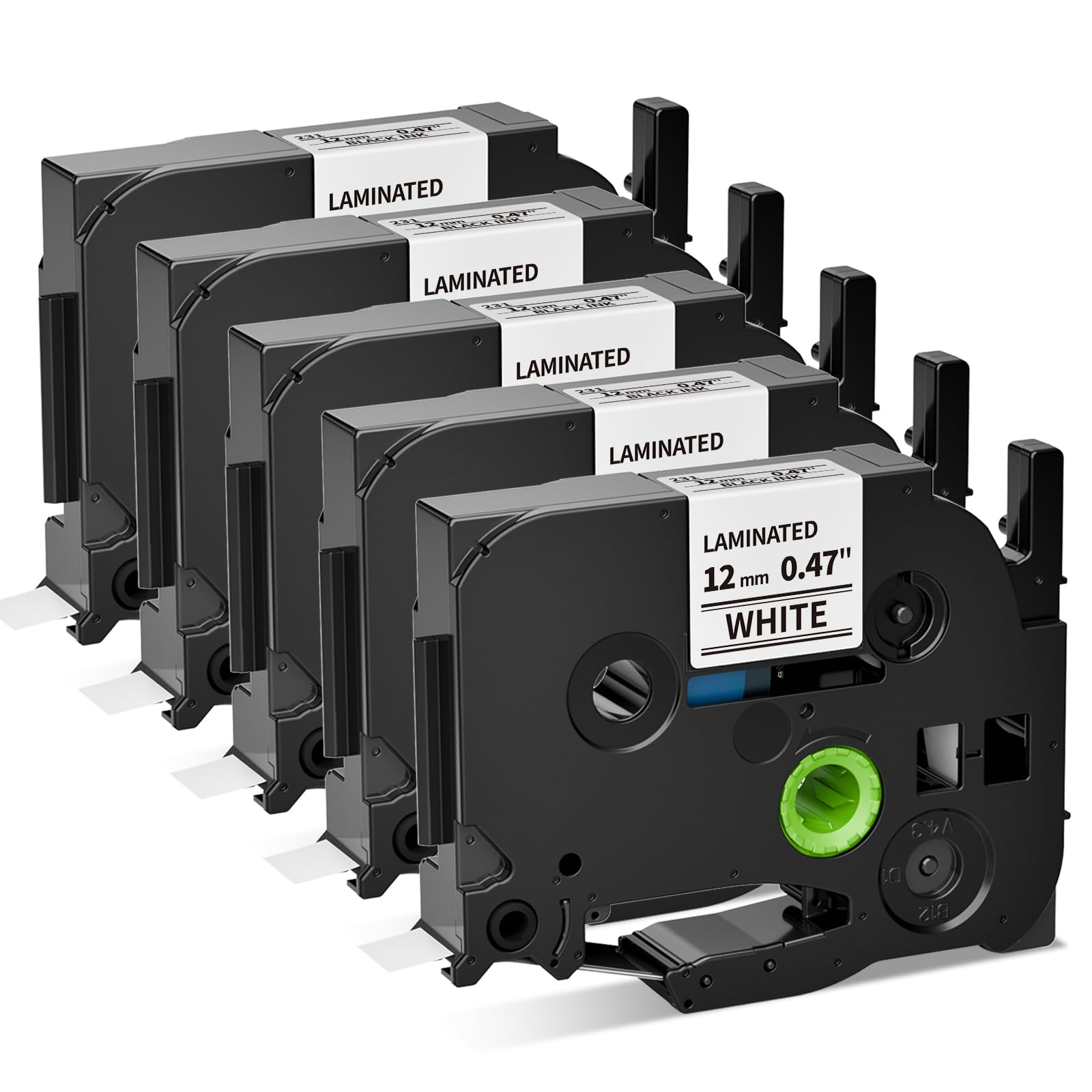 5 X Compatible with Brother 12mm 0.47 Laminated Tape TZe-231 Black on White for Brother Label Printer Tape Compatible with P-Touch Label Maker PT-E110 H100R H110 H101C