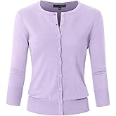 JSCEND Women's 3/4 Sleeve Crew Neck Button Down Stretch Knit Cardigan Sweater (S-3XL)