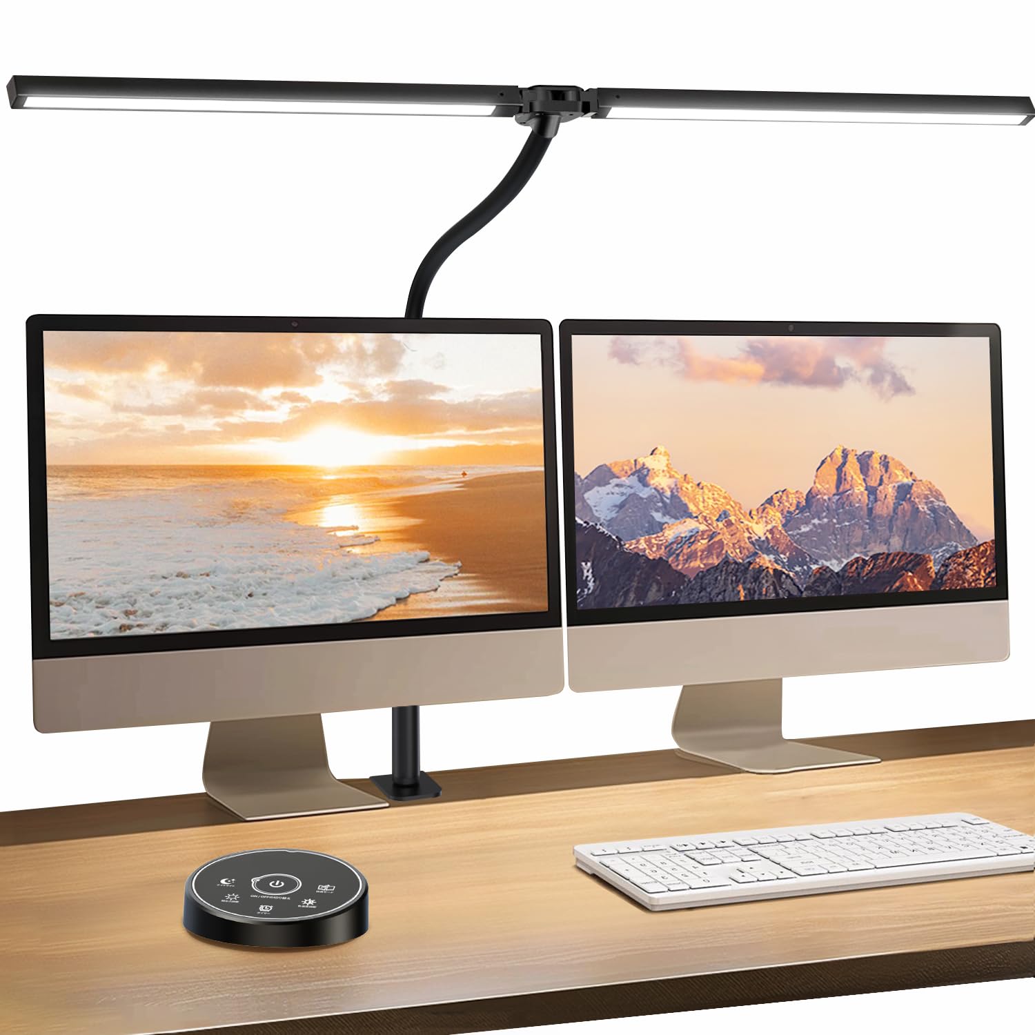 BeaNet デスクライト LED 「無線リモコン・ダブル光源・幅800mm・24W・2000Lx」 5段階調光調色 電気スタンド クランプ「PSE認証済」 幅広 スタンドライト 多角度調節 卓上ライト 目に優しい 読書/勉強/仕事 ブラック BNT-DEL07（T型 ・Pro版）