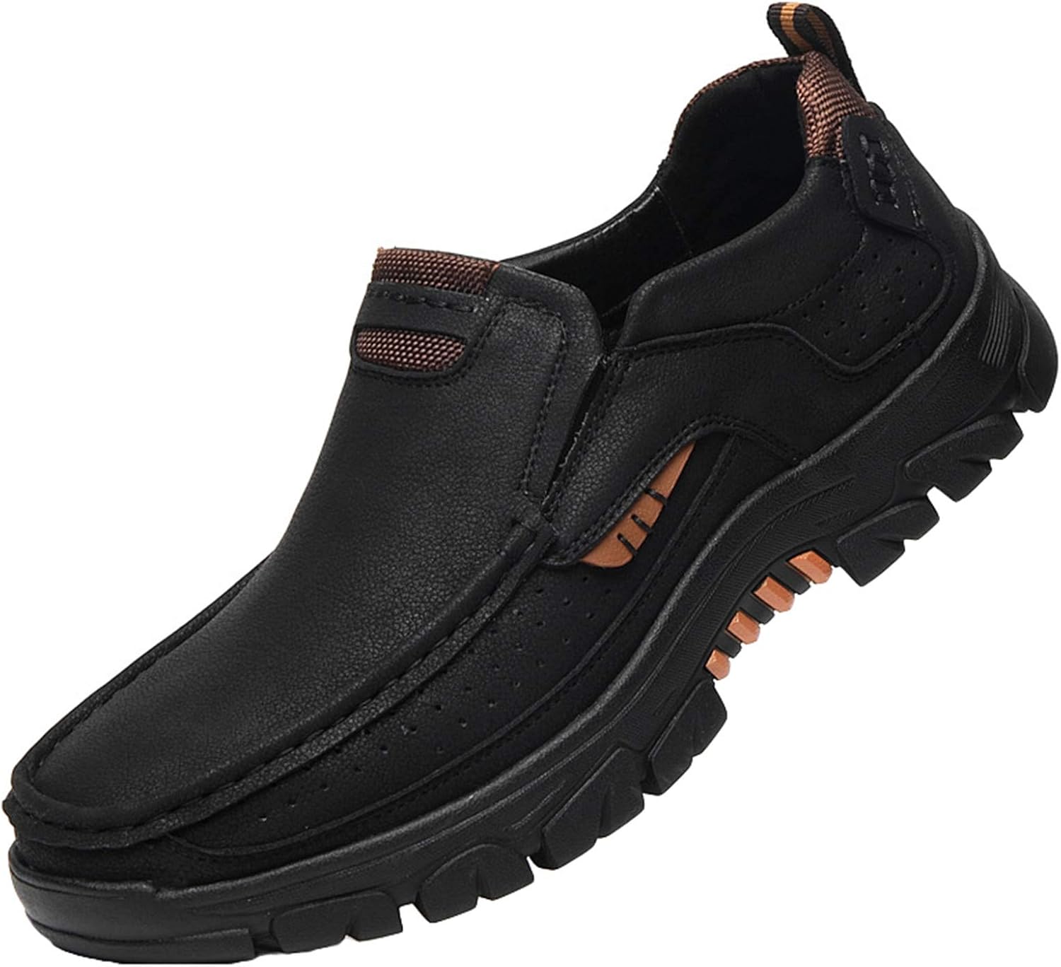 Men's Hiking Shoes SlipOn Leather Sneakers Low Rise NonSlip Casual Outdoor Walking Loafers