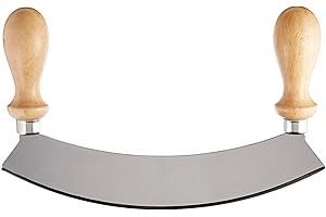 Stainless Steel Rocking Mezzaluna Knife with Wood Handles, 10 Inch
