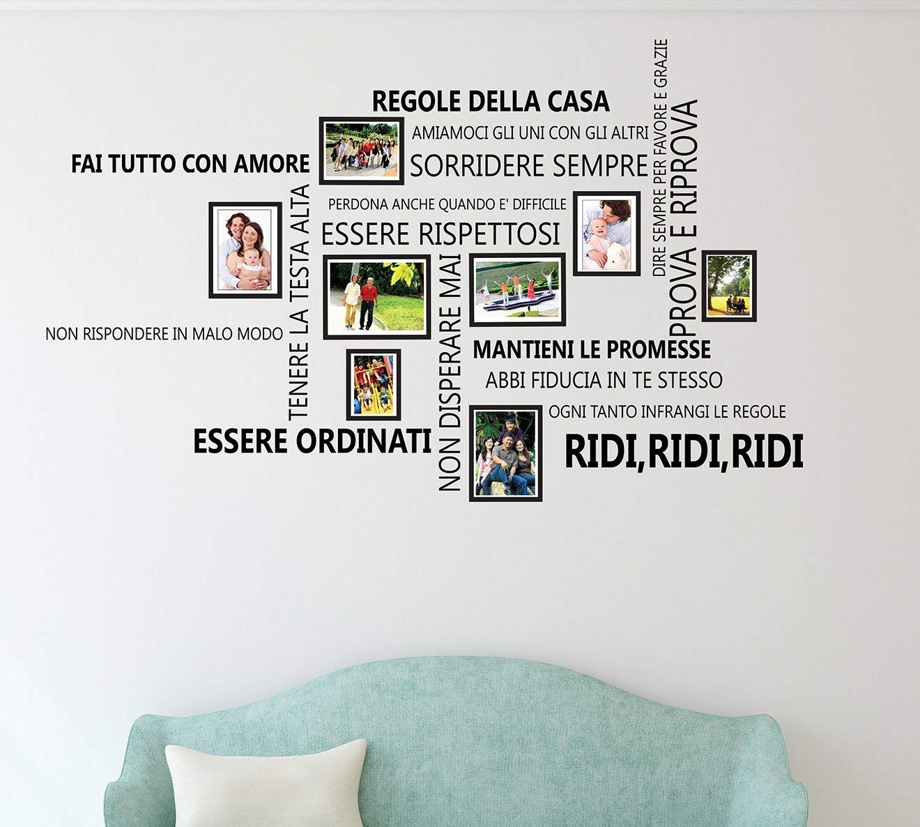 Wallflexi Family Quotes Italian Birdcage Wall Stickers with Photo Frame, Vinyl, Multi-Colour, 90 x 30 x 0.05 cm