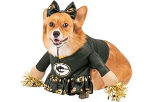 MODERN HERO NFL Green Bay Packers Officially Licensed Cheer Dog Costume Includes Dress with Faux Stuffed arms and Tinsel pom-poms and Satin Bow Headband, Size S