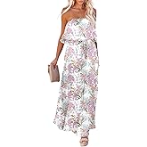 Dokotoo Womens Strapless Dresses Casual Summer High Waist Side Split Flowy Boho Maxi Dress