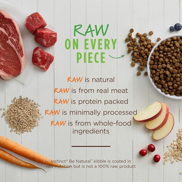 INSTINCT BE NATURAL, NATURAL DRY DOG FOOD, RAW COATED KIBBLE – REAL BEEF & BARLEY, 4.5 LB. BAG