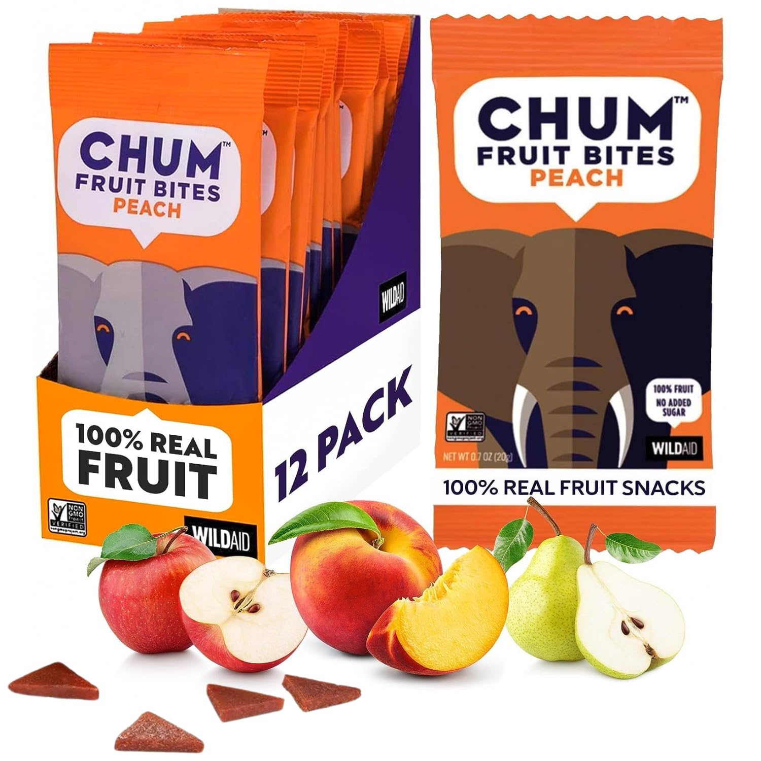 Photo 1 of Chum Fruit Bites 100% Real Fruit Snacks | Peach, 12 Pack | Non-GMO, No Added Sugar or Preservatives | Top 12 Allergen and School Friendly, Nut-Free, Gluten-Free, Vegan, Kosher, Paleo