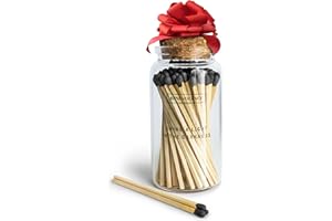 Benevolence LA Decorative Wooden Matches in Glass Jar with Striker | 4 Inches Colored Safety Long Match for Lighting Candles | Apothecary Home & Bathroom Decor - Midnight Black