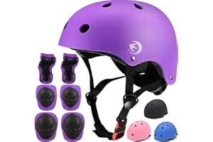 FOOKCIAN Kids Bike Helmet Set with Knee Pads Elbow Pads Wrist Guards,Adjustable Helmet for Toddler Kids&Youth,3~14yrs Girl Boy Kids Protective Gear Set Bicycle Helmet Roller Skate